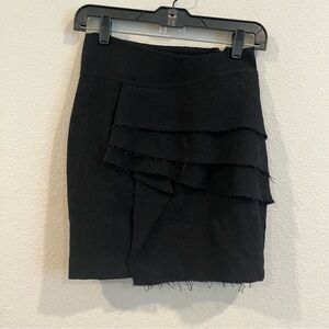 JNBY black tiered ruffle wool mini skirt zipper detail raw edges size small